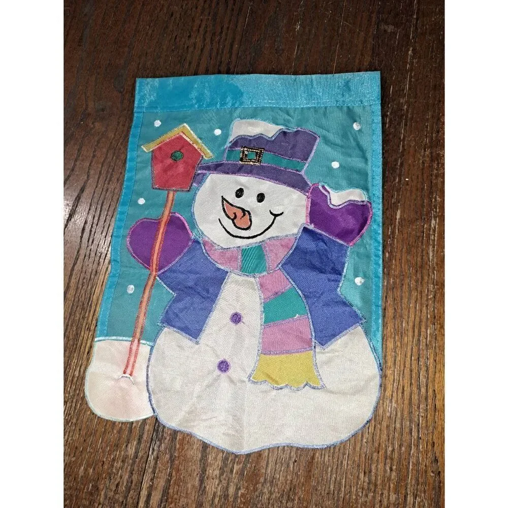 3 Christmas Holiday Winter Garden Flags Snowman  Birds Holly Snow Lamb Star